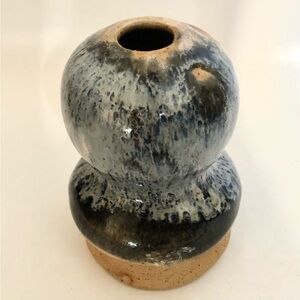 Vintage Studio Art Pottery Vase Blue Cream Glaze Mid Century Modern 4 Inches
